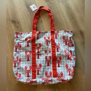 Lobster Print Tote Bag with Red Handles